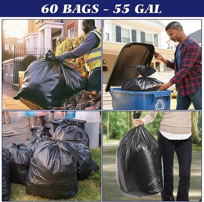Teivio Trash Bags, 55-60 Gallon,