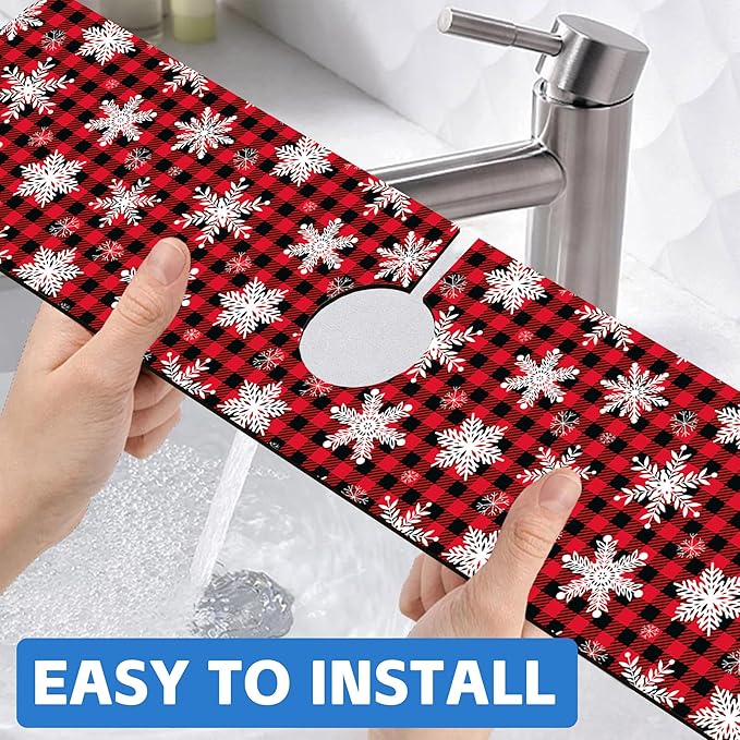 Christmas Snowflake Kitchen Sink Splash Guard Mat Buffalo Plaid Absorbent Fast