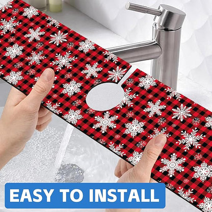Christmas Snowflake Kitchen Sink Splash Guard Mat Buffalo Plaid Absorbent Fast