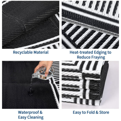 Garvee 9x12 Outdoor Rug for Patio Plastic Straw Rug Waterproof Reversible Mat Lightweight Foldable Carpet Easy Clean Large Rugs for Patio Porch Backyard Camping RV Beach Balcony Deck Border Black