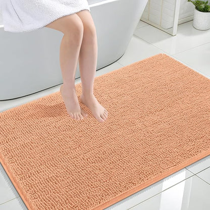 OLANLY Large Bathroom Rugs 47x32, Extra Soft Absorbent Chenille Bath Rugs, Rubber Backing Quick Dry, Machine Washable Bath Mats for Bathroom Floor, Tub and Shower, Home Decor Accessories, Peach