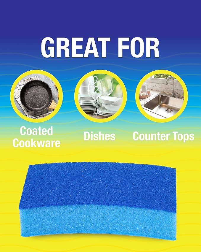 Non-Scratch Odor Resistant Scrub Sponge, Multi-Purpose Sponge for Kitchen and Household, Safe for Non-Stick Cookware (6 sponges)