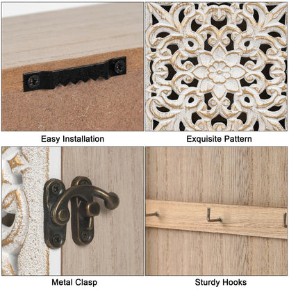 AHUONEL Key Holder for Wall Decorative Key Box Key Cabinet, Wooden Key Hooks Wall Mounted Key Hangers Rustic Key Rack with 6 Key Hooks for Home Office Entryway, Christmas Housewarming Gift
