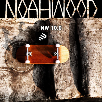 NOAHWOOD Wooden Fingerboard Complete Set (Noah Team 9S Short Nose Short Tail Deck) Hand Mould Made(+34mm Prince Silvery Trucks)(+NW Handmade PRO Wheels ii)(Brown)
