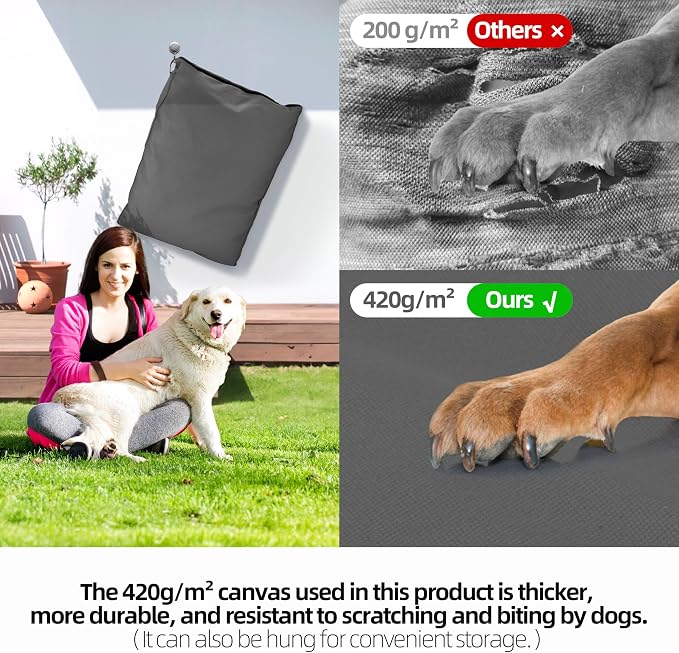 Sytopia 42 Inch Indestructible Canvas Outdoor Dog Bed for Extra Large Dogs, Chew Proof Waterproof Pet Bed with Machine Washable Removable Cover, Durable Indoor Patio Pet Pad for Crate, Dark Grey