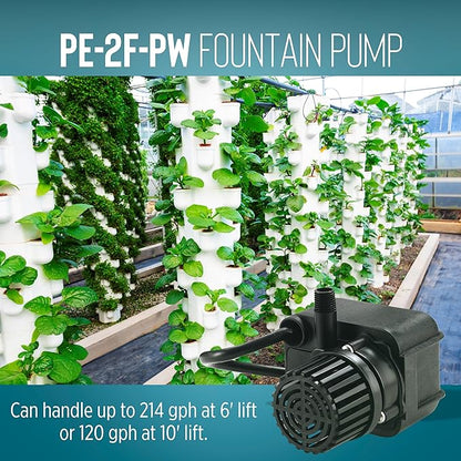 Little Giant PE-2F-PW 115 Volt, 1/40 HP, 300 GPH Submersible Direct Drive Pump for Small Ponds or Fountains with 15-Ft. Cord, Black, 566611