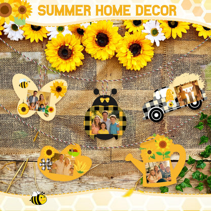 Cholemy 48pcs Sunflower Bee DIY Photo Frame Craft Kit for Kids, Hanging Ornament with Stickers, Summer Bee Ladybug Butterfly Truck Shapes for Party Favors, Classroom & Home Decor(Summer Style)