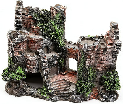 Aquarium Resin Castle Decoration, Air Bubbler Stone Cave Hideout House for Betta Fish, Shrimp & Turtles, Fish Tank Ornament Accessories for Breeding, Playing & Resting ，Decorative Bubbling Castle