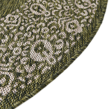 Unique Loom Outdoor Border Collection Area Rug - Floral Border (7' 10" Round, Green/ Ivory)