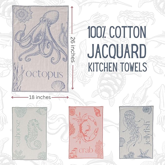 Nautical Kitchen Towels with Ocean-Themed Designs – 100% Turkish Cotton