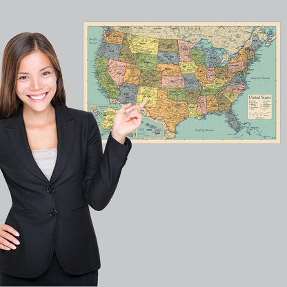 2 Pack - World Map Poster & USA Map Chart [Tan/Color] (LAMINATED, 18” x 29”)