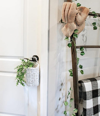AuldHome Design Wall Hanging Baskets; Woven WIcker Rustic Farmhouse White