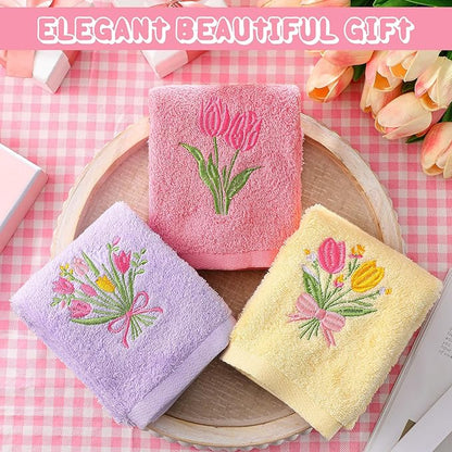3 Pcs Tulips Bouquet Hand Towels Spring Pink Tulips Flower Bath Towels 14 x 29