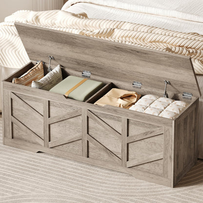 Zeibospri 51.2" Storage Chest, Extra Large Storage Bench with 2 Safety Hinges, Storage Trunk Supports 330 lb, Wooden Blanket Storage for Bedroom, livingroom, entryway, Greige