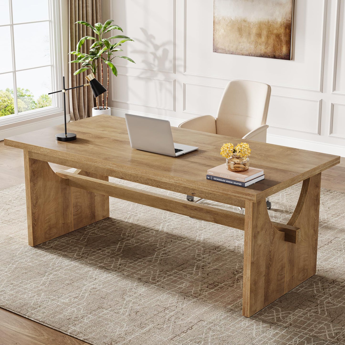 Tribesigns Executive Office Desk, 63-Inch Farmhouse Computer Desk, Large Writing Study Conference Table with Sturdy Legs, Business Workstation Table for Home Office, Rustic Brown