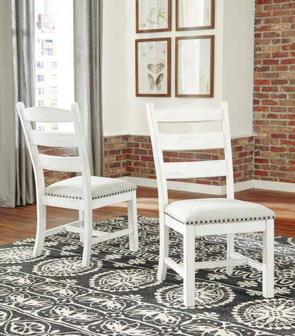 Signature Design by Ashley Valebeck Farmhouse Cushioned Dining Chair, 2 Count, Nailhead Trim, Fabric Upholstery, Solid Wood, 39" Seat Height, Whitewash
