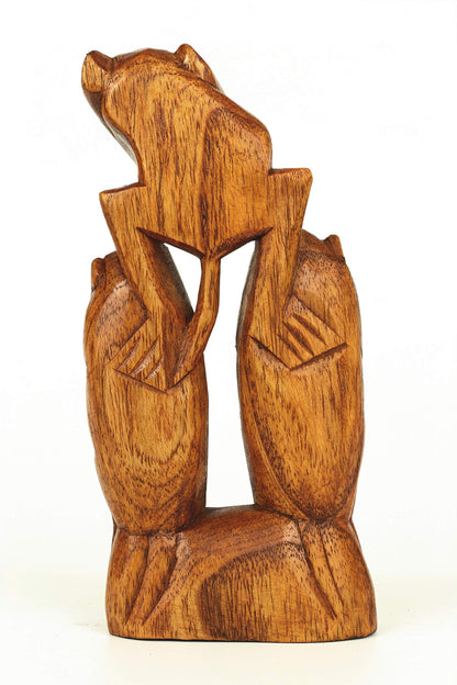 G6 Collection Wooden Hand Carved 3 Standing Monkeys See, Hear, Speak No Evil Figurines Handmade Art Statue Rustic Sculpture Decorative Home Decor Accent Handcrafted Decoration Three Standing Monkeys
