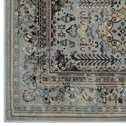 Modway Enye Distressed Vintage Floral Lattice 8x10 Area Rug in Brown and Silver Blue