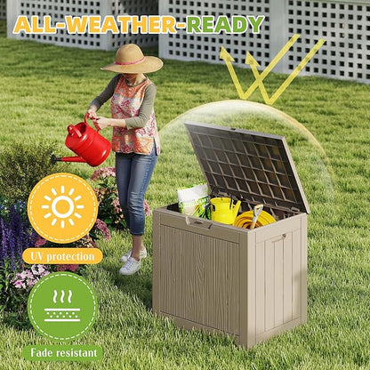 30 Gallon Outdoor Storage Box Weather Resistant UV Protection Waterproof Resin Deck Box for Garden, Patio, Porch, Delivery(Gray，30 Gallon)