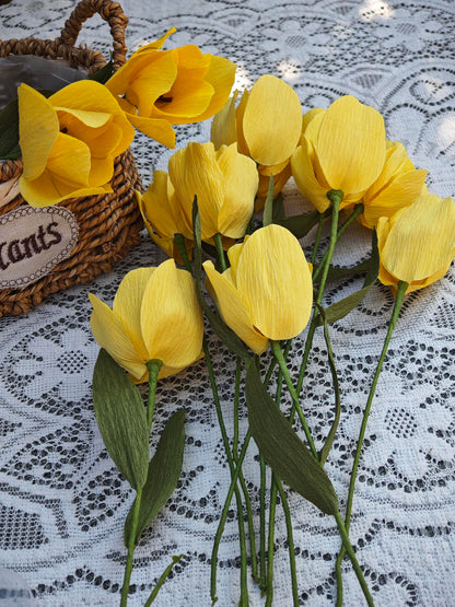 Yellow Crepe Paper Tulip Bouquet for Home Decor Table Centerpieces DIY Flower Making Kit with Floral Tape & 12 Wire Stems