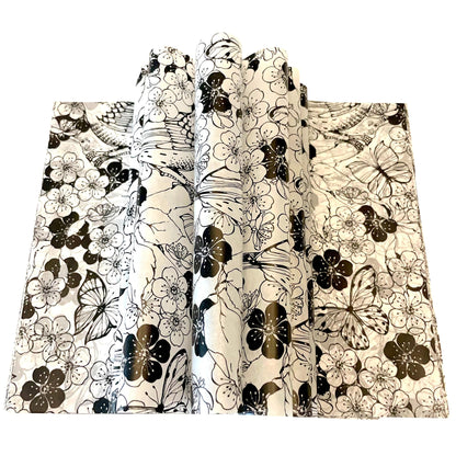 Suiwen 150pcs Summer Black and White Floral Wax Paper Sheets Sandwich Wrapping Paper, Greaseproof Wrap Parchment Papers Air Fryer Disposable Liner Food Basket Liners for Outdoor Picnic