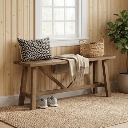 Wnutrees 43" Farmhouse Solid Wood Bench, Narrow Long Seat for Entryway Living Room Dining Area, Natural