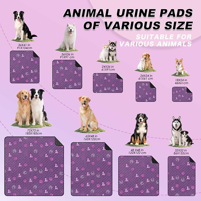 WanpeeGoo Washable Pee Pads for Dogs Mat, 2 Pack Absorbent Reusable Training Dog Pads Pet Puppy Pads, Non-Slip Potty Pads for Whelping, Playpen, Crate, Bed, Purple 32"x52"