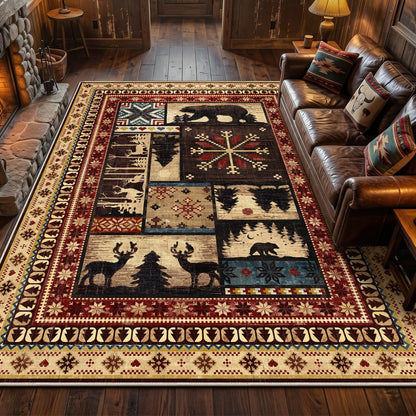 LOKHOM Rustic Cabin Area Rug 8x10, Machine Washable Bear Print Rug, Non-Slip Low Pile Soft Large Southwestern Lodge Rug for Bedroom Living Room Dining Room
