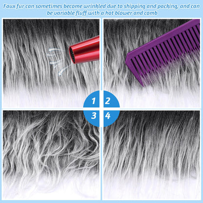 Tatuo 60 x 18 Inch White Gray Faux Fur Fabric Christmas Fluffy Fuzzy Craft Fake Fur Cuts Shaggy Synthetic Plush Patch Sewing DIY Winter Halloween Costume Gnome Beard Miniature Dolls Rugs Mats Gift