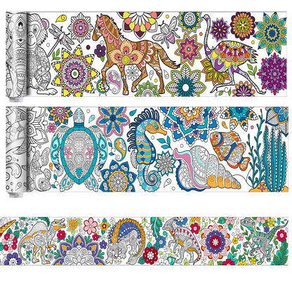 Pasimy 3 Pieces Giant Coloring Posters 11.8 x 118 Inch Mandala Animals Jumbo DIY Drawing Paper Large Coloring Sheets Pages Huge Mandala Drawing Banner for Adult Kid Home Classroom Activity(Animals)