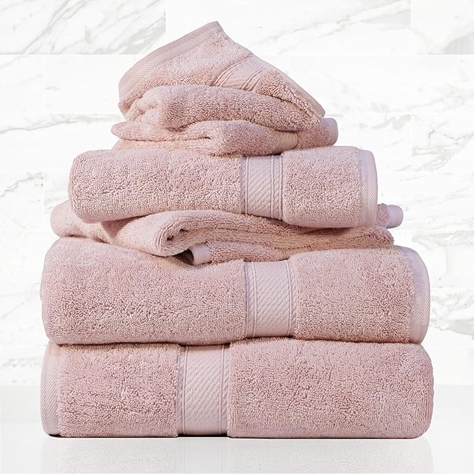 SUPERIOR Egyptian Cotton Pile 6 Piece Towel Set, Includes 2 Bath, 2 Hand