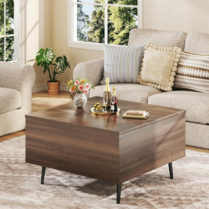 HUAHUU Lift Top Coffee Table, 31.5" Square Coffee Tables with Storage, Coffee Tables with Large Hidden Compartment, Center Table with Lifting Tabletop, Coffee Table for Living Room, Walnut