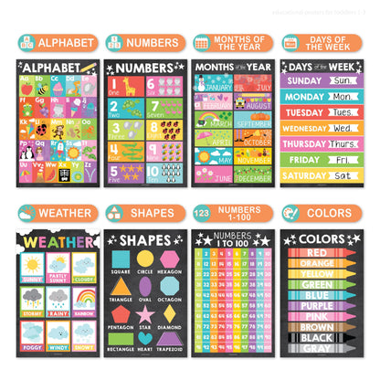 Hadley Designs 16 Educational Posters for Classroom Must Haves - Laminated Pre-K Posters for Toddler Homeschool Essentials, Toddler & Preschool Learning Activities, Kindergarten Classroom Decor