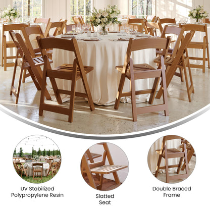 Flash Furniture Hercules Commercial Indoor/Outdoor Folding Event Chair, Wood Look, Weather-Resistant, Lightweight Design, Versatile Use, Chestnut
