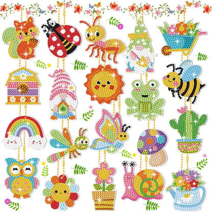 Inbagi 20 Pcs Summer Diamond Painting Keychain Kits 5d DIY Summer Diamond Art Animal Bee Frog Sun Ornaments Hanging Crafts for Family Decor Seasonal Gifts