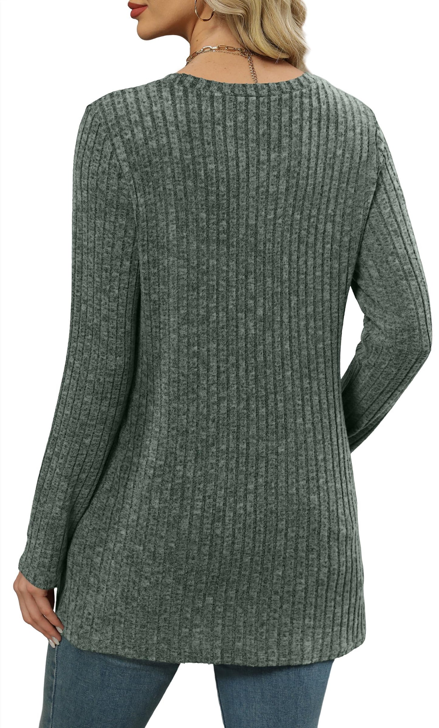 XIEERDUO Long Sleeve Shirts for Women Crewneck Tunic Tops Loose Fit Dressy Womens Sweaters with Pockets Fall Fashion 2025