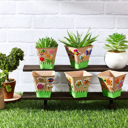 Gueevin 100 Pack Garden Paper Pot Craft Kit Flower Plant Spring Craft Including Peat Plant Pots Adhesive Foam Stickers Pot Stickers EVA Grass for Adults DIY Flower Planting Growing, Square