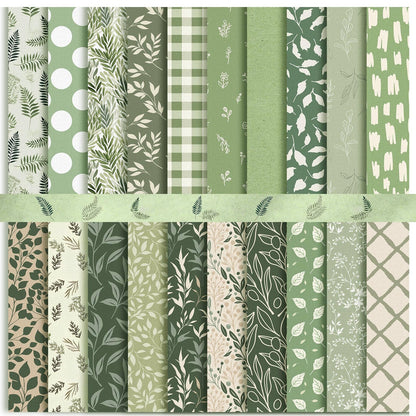 Tegeme 40 Pcs 10 x 10 Inches Sage Green Floral Fabric Squares Vintage Greenery Precut Fabric Bundle Retro Eucalyptu Gingham Polka Dot Spring Leaves Printed Sewing Sheet for Craft DIY Quilting Sewing