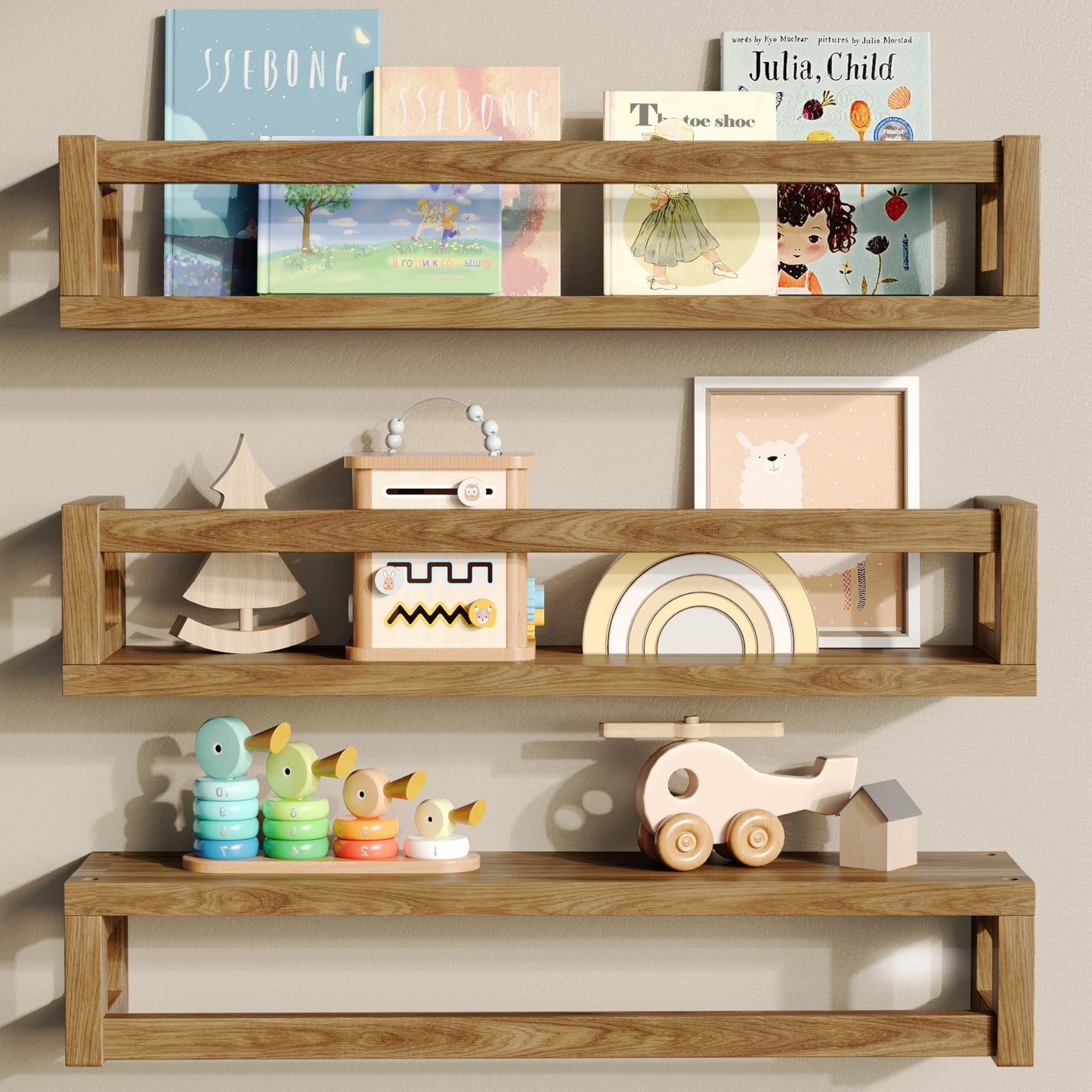 TidyCorner Upgraded Thick Floating Shelves, Solid Wood Bookshelf for Wall, Floating Book Shelves Use as Wall Shelves for Bedroom, Living Room, Kitchen, Books, Spice Rack & Decor – Walnut Brown