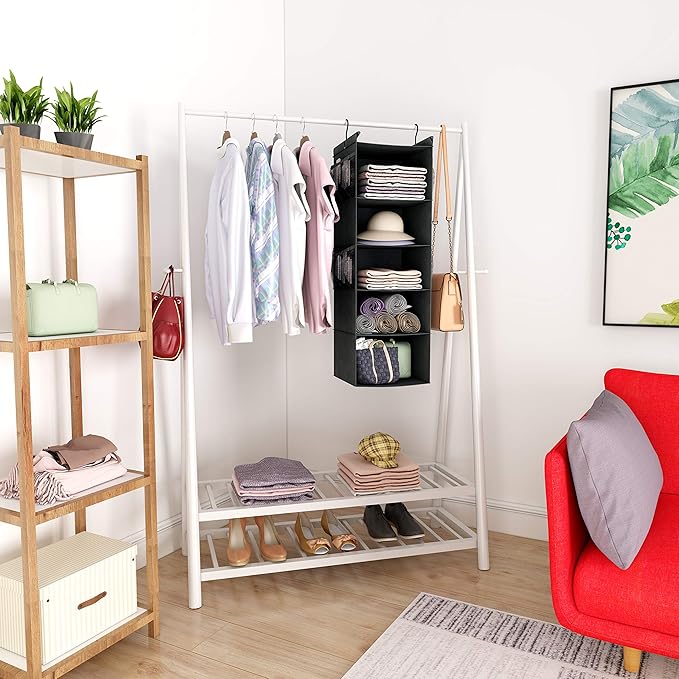MAX Houser 5-Shelf Hanging Closet Organizer, Space Saver, Cloth Hanging Shelves