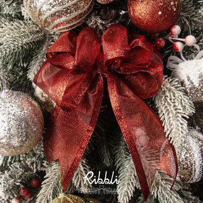 Ribbli Red Christmas Wired Ribbon, Metallic Wired Ribbon with Glitter Edge 2-1/2 Inch x 10 Yard for Christmas Tree Decoration, Gift Wrapping, Wreaths Supplies, Swag, Holiday Decor