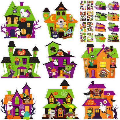 Moon Boat 60pcs Halloween Crafts for Kids – Haunted House DIY Kit, Make Your Own Scene with Pumpkins Stickers Bulk for Classroom Activities, Party Favors, Games