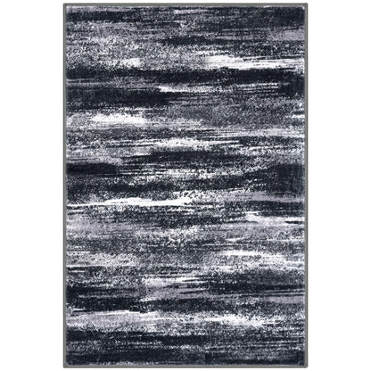 Lansny Modern Abstract Entryway Rug Indoor 2x3 Washable Rug Non-Slip Soft Small Area Rug Black Grey Kitchen Mats Thin Print Faux Wool Floor Carpet Throw Rugs for Entrance Bedroom