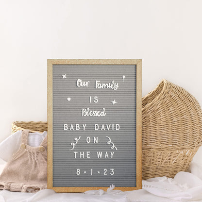 HBCY Creations 12"x17" Felt Letter Board - Solid Wood Frame - Weathered Wood - Gray Felt - 389 PP Letters Including Numbers, Symbols, Icons - Canvas Carrying Case
