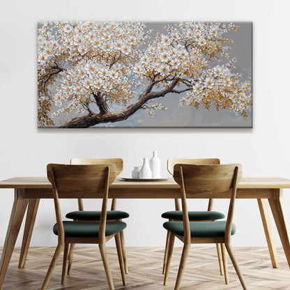 Canvas Wall Art Decor White Flowers On Tree Artwork Wall Decor Living Room Canvas Prints Modern Wall Art For Office Kitchen Canvas Prints Decor 24x48 Inch
