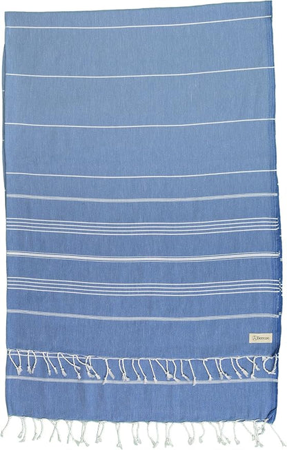 Bersuse 100% Cotton Anatolia XL Throw Blanket Turkish Towel - 61x82 Inches, Grey Blue
