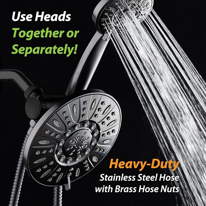 AquaDance 7" Premium High Pressure 3-Way Rainfall Combo for The Best of Both Worlds - Enjoy Luxurious Rain Showerhead and 6-Setting Hand Held Shower Separately or Together - Matte Black Finish