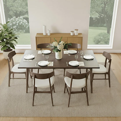KISLOT Wooden Dining Chairs Set of 4, Upholstered Modern Dining Room Chairs, Mid Century Oak Kitchen Chairs with Curved Wood Backrest for Farmhouse, Restaurant, Café (Cream Fabric & Walnut Color)