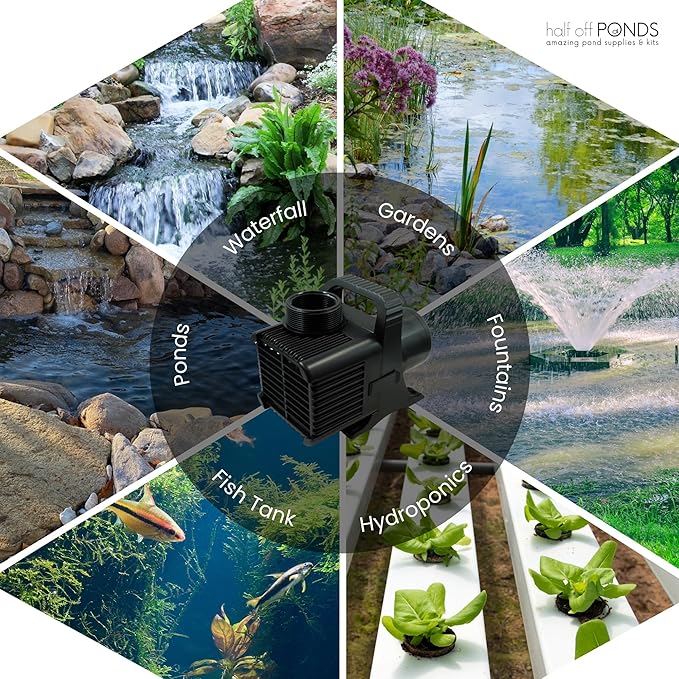 HALF OFF PONDS Submersible Water Pump, 10,500 GPH Pond Pump with 33FT Power Cord and 27 FT Max Head, 620W Ultra Quiet Energy Efficient Pump for Koi Pond, Fountain, Waterfall, Water Garden, Skimmer