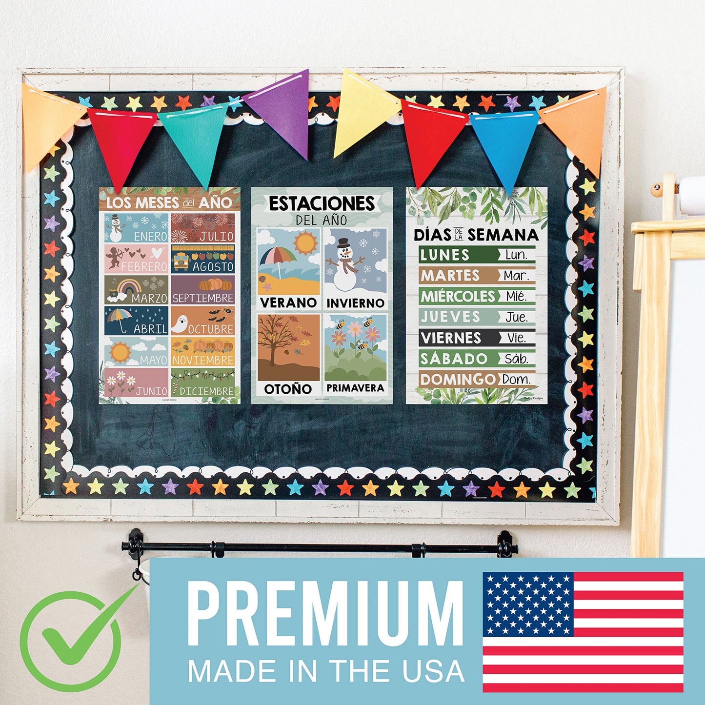 Hadley Designs Spanish Posters for Classroom - 12 Bilingual Educational Posters for Spanish Classroom Decorations Must Haves, Calendario y Alfabeto en Español Para la Pared, Farmhouse Teacher Supplies